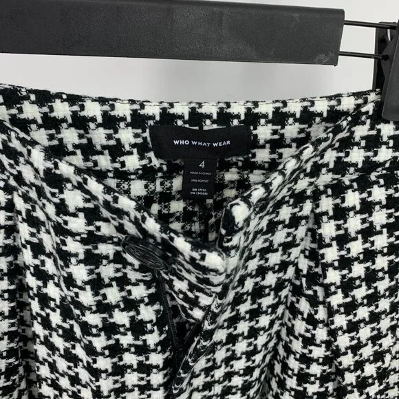 Who What Wear Skirt Black Houndstooth Tweed Pleated Midi Birdcage - Picture 4 of 8
